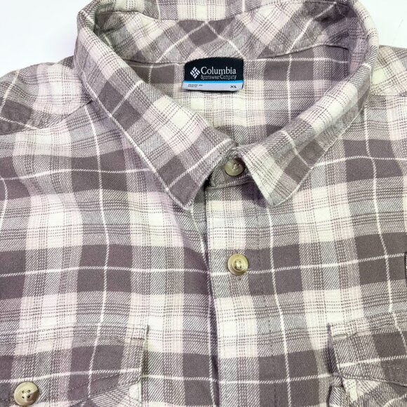 Columbia Men's XL PHG Flannel Shirt Vented Long Sleeve Plaid Taupe - Picture 3 of 12